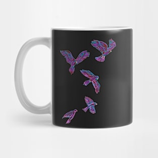 Neon colors birds digital artwork with red blue and pink birds Mug